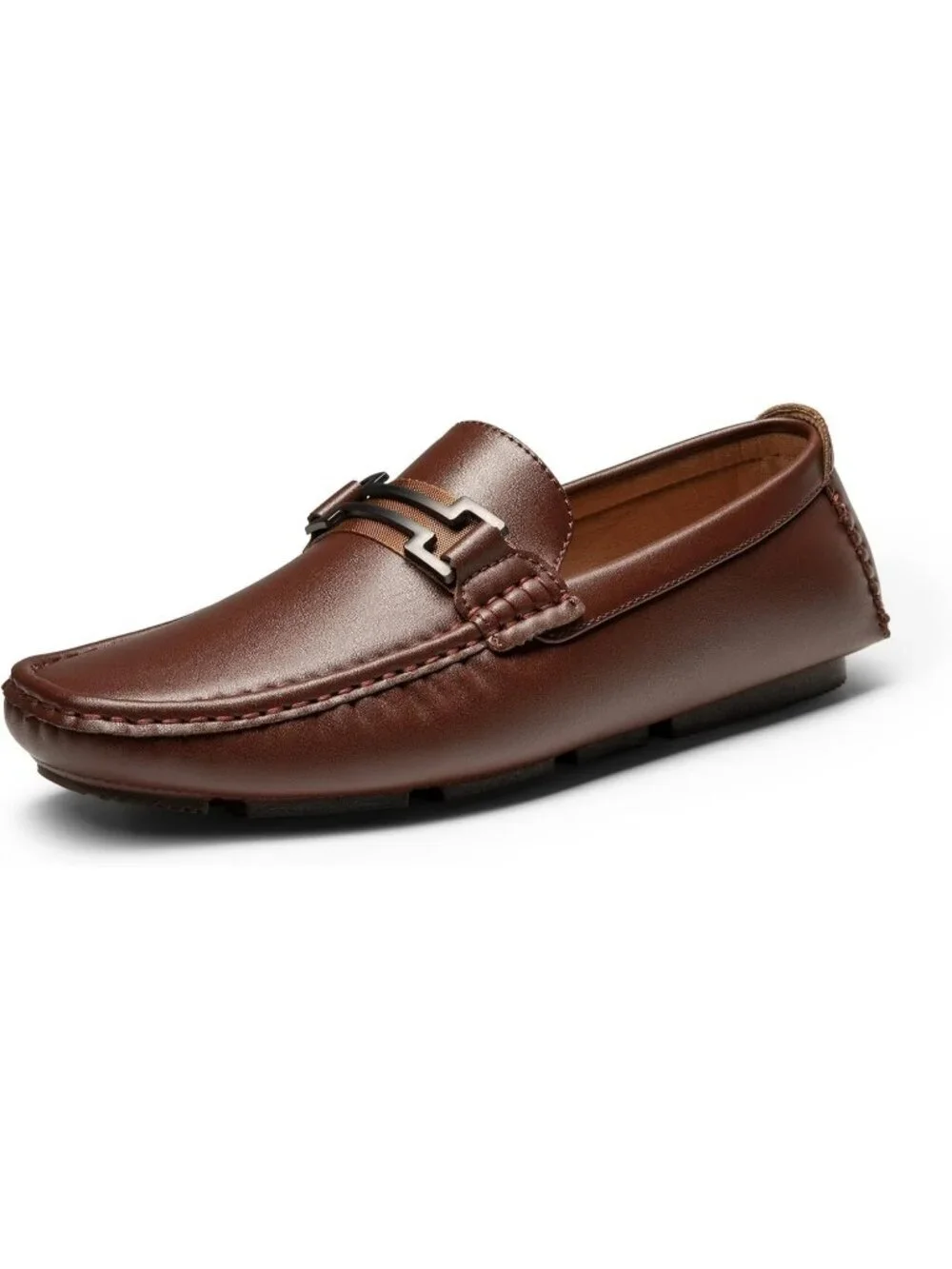 Men's Brown Faux Leather Loafers Slip On Flexible and Comfort Moccasins Shoes